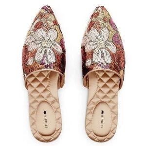 NEW Birdies The Dove Pink Gold Petal Sequin Slip On Mules Size 9